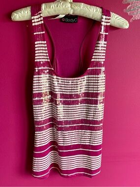 ✨💋Fuchsia & White Striped Sequin Tank